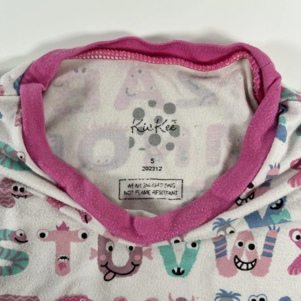 KicKee Graphic Short Sleeve Pajama Set, Ultra Soft and Snug Natural ABC Monsters